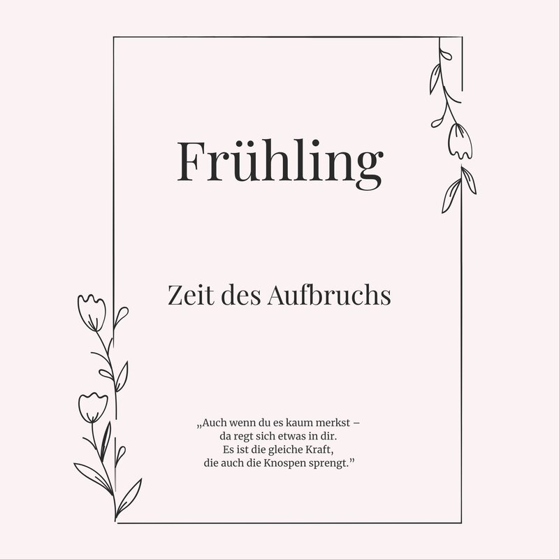 Kapitel-Titelseite „Frühling – Zeit des Aufbruchs“ mit Zitat, aus dem Buch Jahreszeitliche Selbstfürsorge
